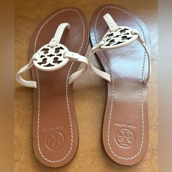 Tory Burch Miller Thong Sandals Women’s Size 10M Light Pink Leather Logo - Picture 4 of 7
